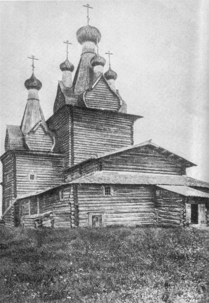 Вид с северо-запада, 1910 г. Фото С.С. Некрасова, РЭМ. , архивная фотография. Церковь Воскресения Христова, Немнюга (Пинежский район, Архангельская область)