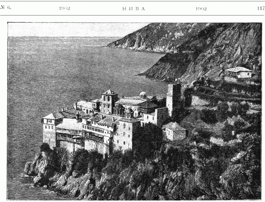 Монастырь Григориат, Афон (Ἀθως) (Айон-Орос (Άγιον Όρος), Греция). графика, Рис. из журнала 