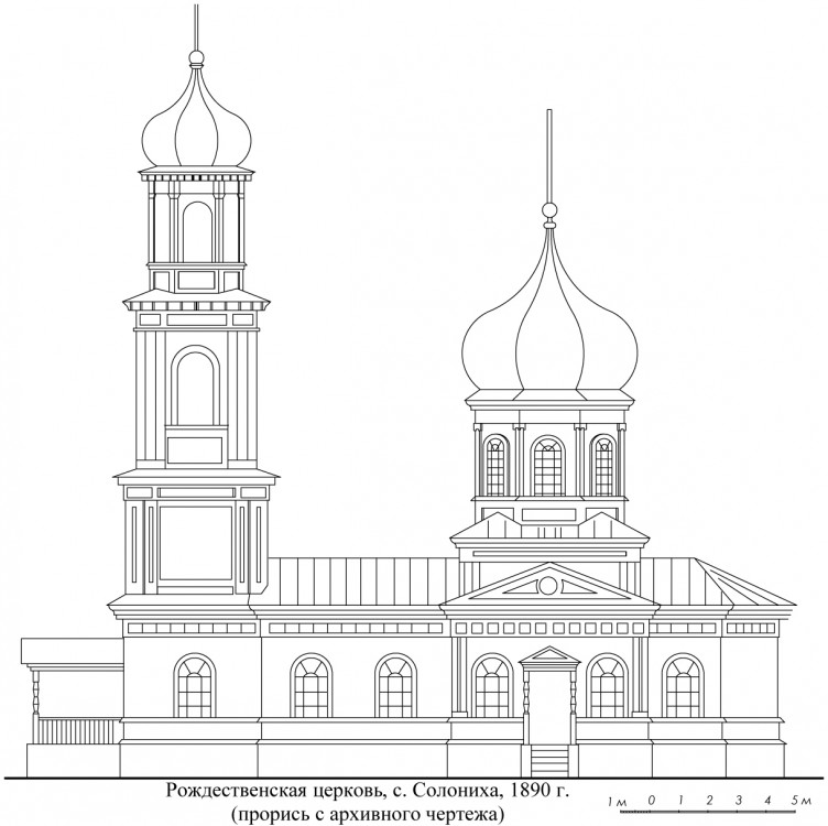 Церковь Рождества Пресвятой Богородицы, Солониха (Спасский район, Нижегородская область). дополнительная информация, прорись с архивного чертежа Ткачёв М.К.