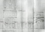 Церковь Сошествия Святого Духа, Северный фасад церкви (чертеж 1905 г.). ГАТО.  https://hram-tver.ru/index.php/khramy-tverskoj-oblasti/kalyazinskij-rajon/565-luchinniki-svyatodukhovskaya-tserkov<br>, Лучинники, урочище, Калязинский район, Тверская область