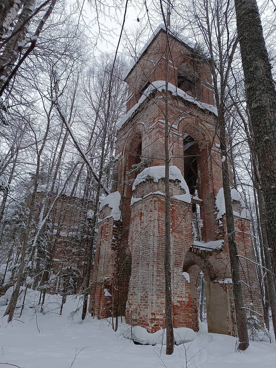 общий вид в ландшафте. Церковь Успения Пресвятой Богородицы, Богородица, урочище (Галичский район, Костромская область)