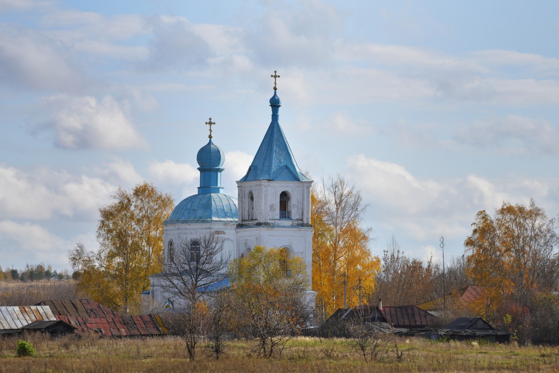 Темяшево. Церковь Покрова Пресвятой Богородицы. общий вид в ландшафте