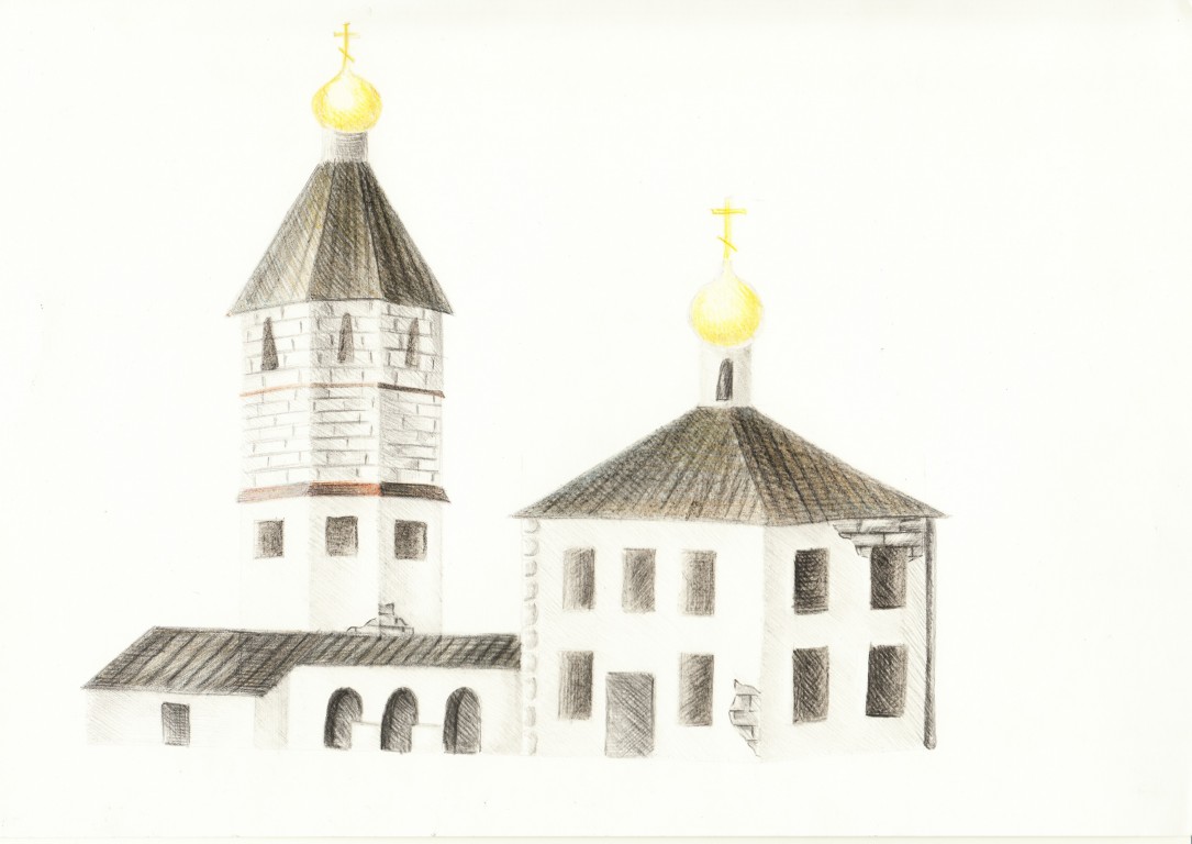 Церковь Троицы Живоначальной, Троицко-Никольское (Ковровский район и г. Ковров, Владимирская область). графика, Троицкая церковь (рисунок Алины Пашиной со старинной гравюры)