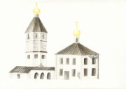 Церковь Троицы Живоначальной, Троицкая церковь (рисунок Алины Пашиной со старинной гравюры)<br>, Троицко-Никольское, Ковровский район и г. Ковров, Владимирская область