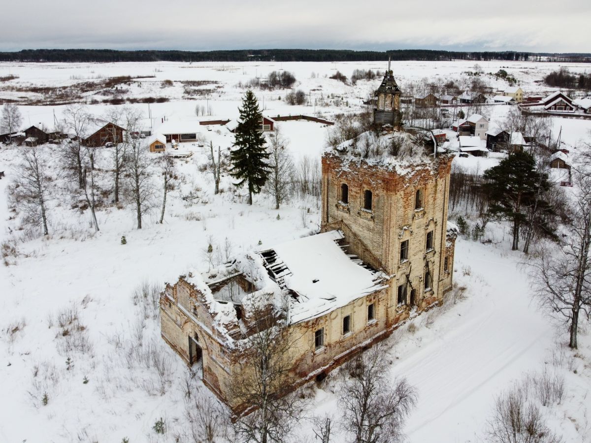 Церковь Владимирской иконы Божией Матери, Заручевская (Вельский район, Архангельская область). общий вид в ландшафте