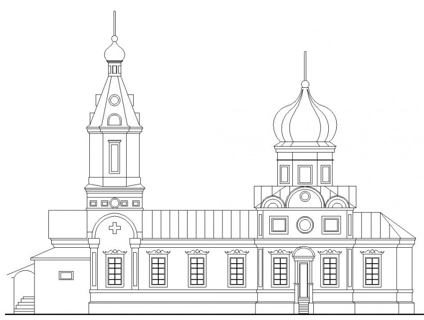 Церковь Троицы Живоначальной, Саврасово (Лукояновский район, Нижегородская область). архивная фотография, Прорись с архивного чертежа Центр.архив Ниж.обл. Ф.1679 Оп.2 Д.899