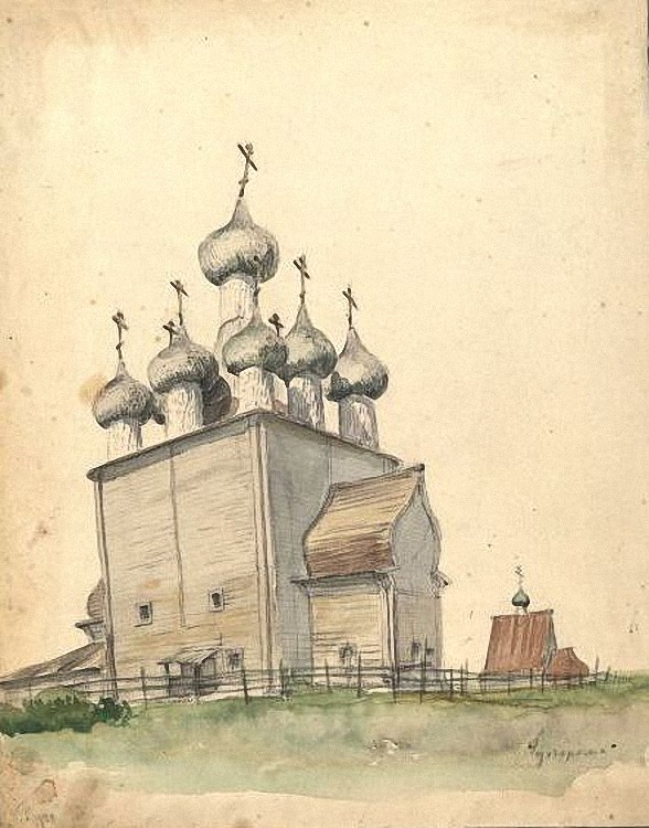 Церковь Илии Пророка Ильинско-Чухчеремского погоста, Тарасово (Чухчерьма) (Холмогорский район, Архангельская область). архивная фотография, Рисунок 1920 года из фондов Государственного музейного объединения 