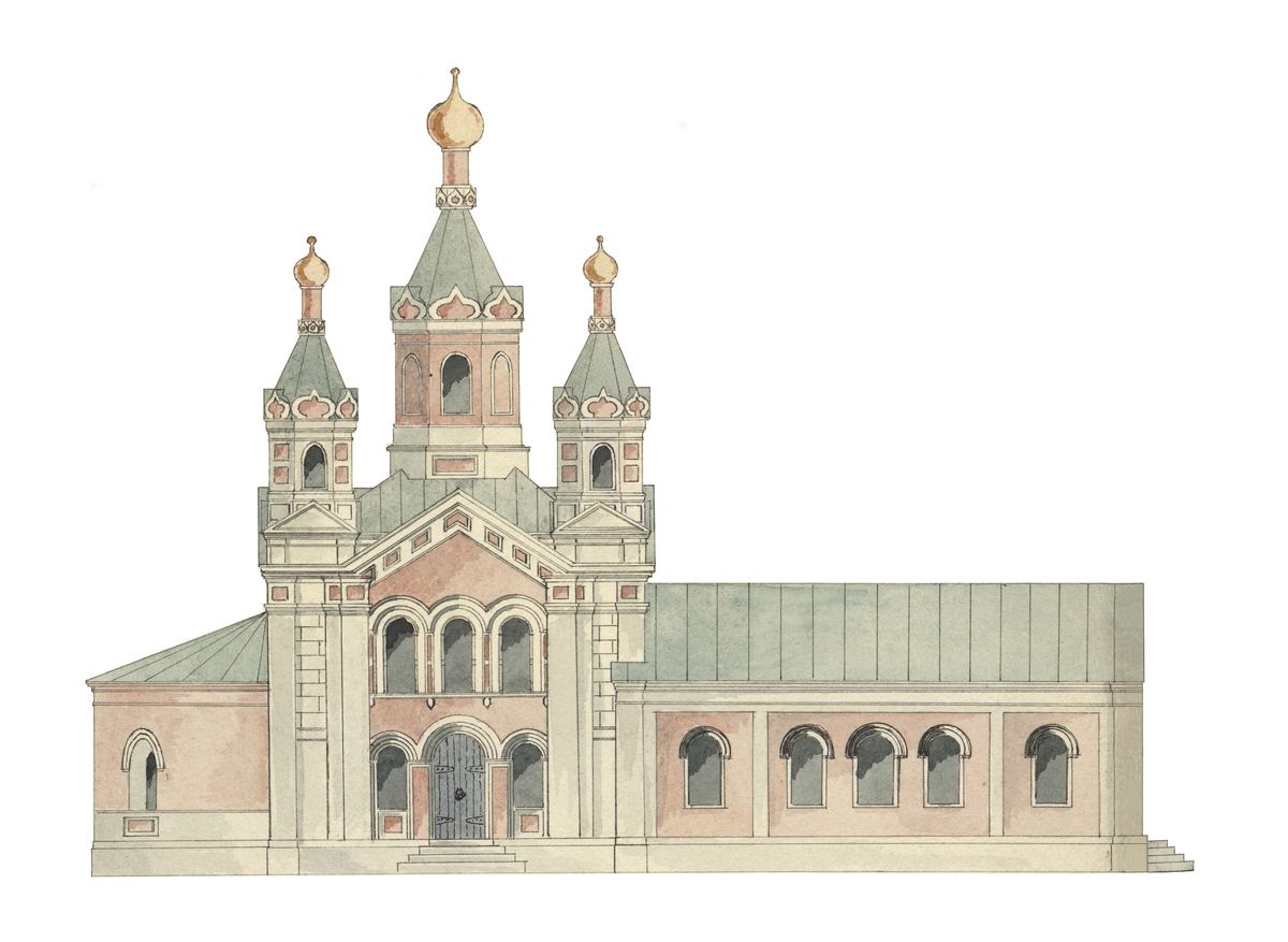 Фасад церкви в Кошелихе. Источник: https://vk.com/club219244936?w=wall-219244936_48, графика. Церковь Николая Чудотворца, Кошелиха (Первомайск, ГО, Нижегородская область)