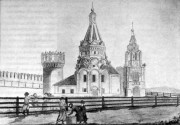 Церковь Усекновения главы Иоанна Предтечи у Новодевичьего монастыря, Церковь Усекновения главы Иоанна Предтечи. Старинная литография<br>, Москва, Центральный административный округ (ЦАО), г. Москва