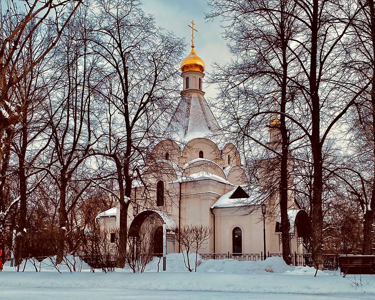Вид с запада, фасады. Церковь Усекновения главы Иоанна Предтечи у Новодевичьего монастыря, Хамовники (Центральный административный округ (ЦАО), г. Москва)