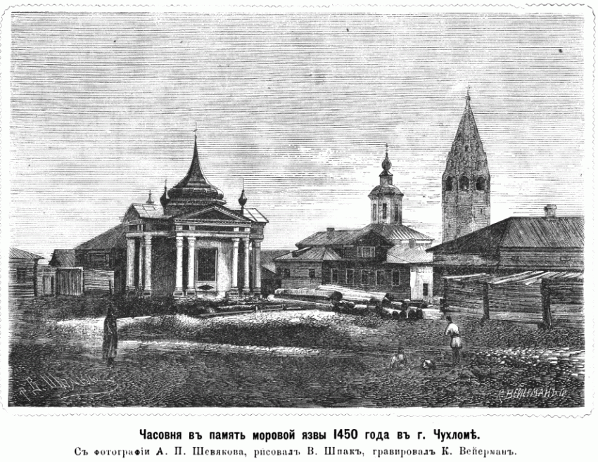 Часовня Параскевы Пятницы, Чухлома (Чухломский район, Костромская область). архивная фотография, Рис. из журнала 