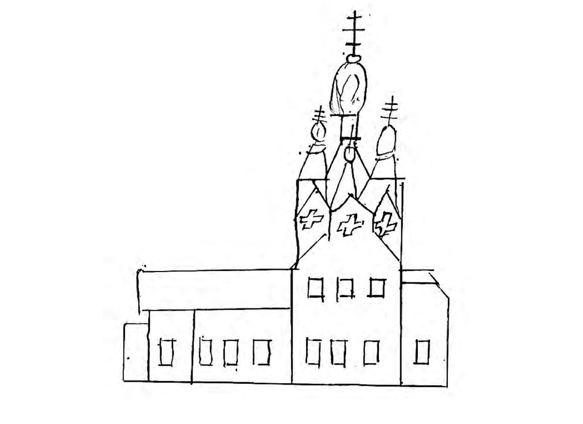 Церковь Екатерины, Чакола (Пинежский район, Архангельская область). графика, Эскизный проект церкви Чакольского прихода, 1896 г. Из докторской диссертации Е. В. Ходаковского, 2022 г.