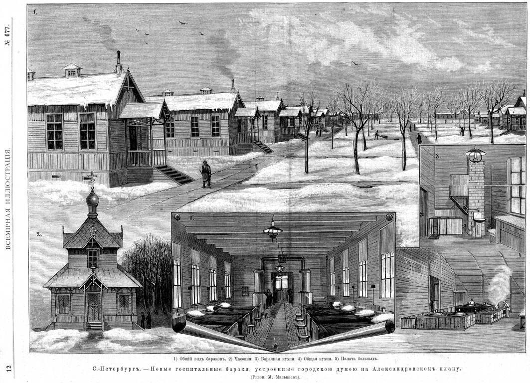 Центральный район. Неизвестная  часовня при Александровской городской барачной больнице памяти С.П. Боткина. архивная фотография, Рис. из журнала 