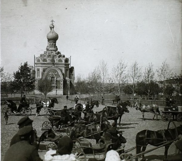 Церковь Троицы Живоначальной при железнодорожном вокзале, Омск (Омск, город, Омская область). архивная фотография, Частная коллекция. Фото 1910 г.