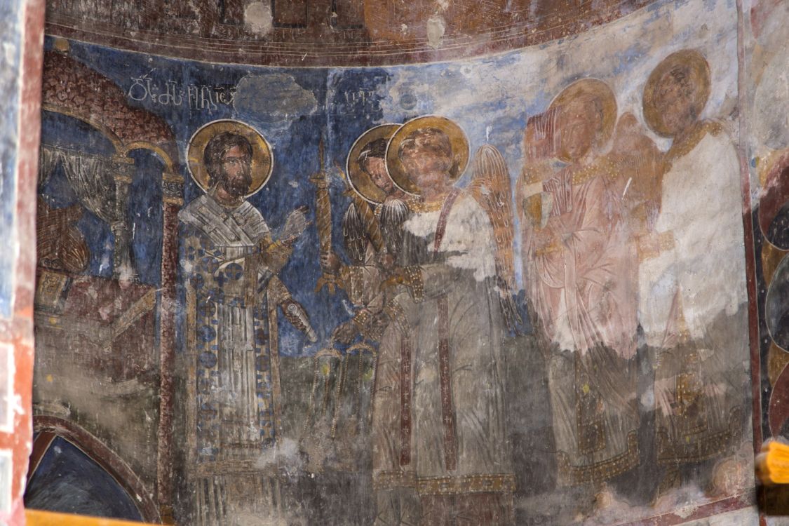 Церковь Гавриила и Михаила Архангелов, Греми (Кахетия, Грузия). интерьер и убранство, Небесная Литургия. Фреска алтарной абсиды. XVI в.