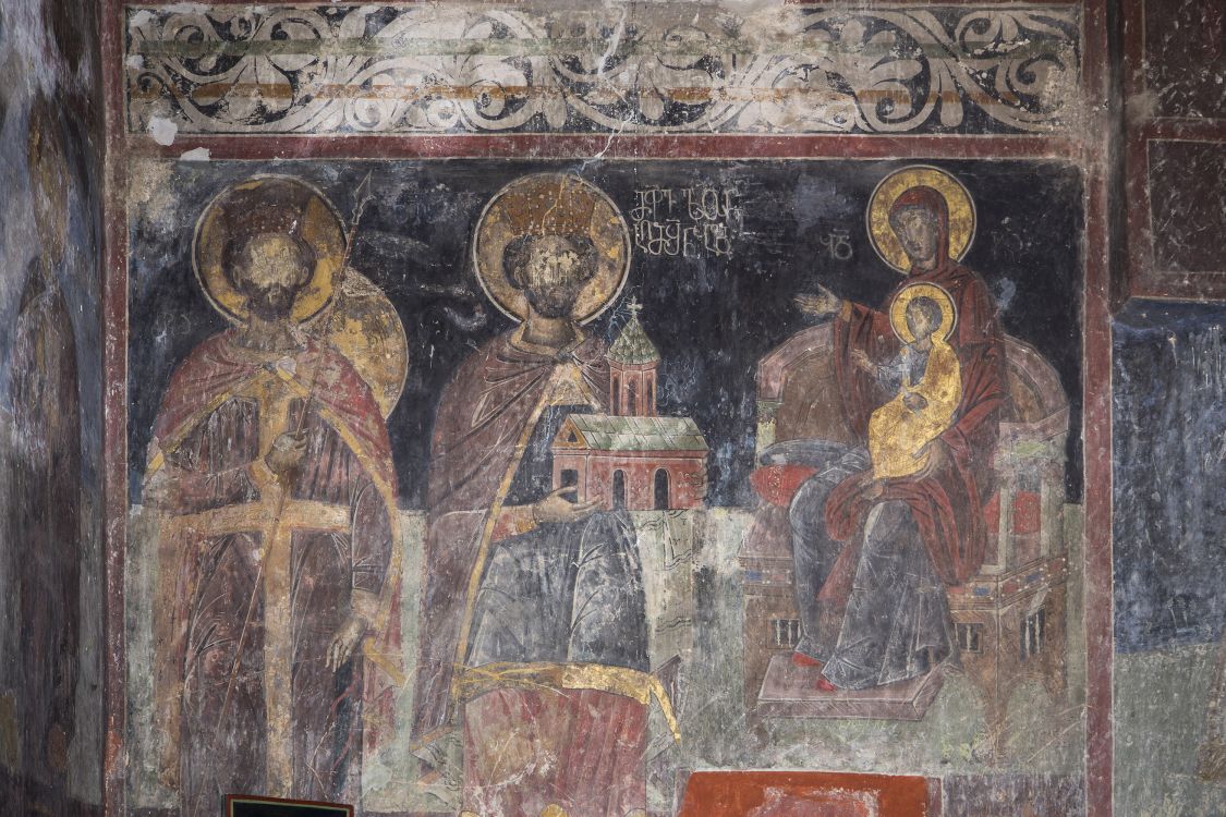 Церковь Гавриила и Михаила Архангелов, Греми (Кахетия, Грузия). интерьер и убранство, Ктиторская композиция. Царь Леван с моделью храма