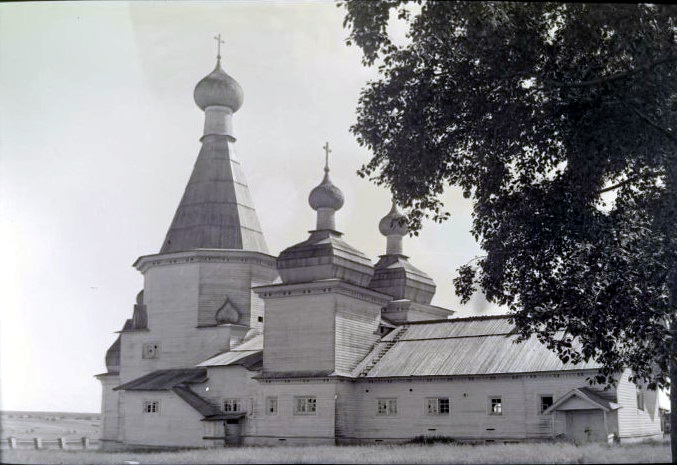 Церковь Благовещения Пресвятой Богородицы, Посад (Турчасово) (Онежский район, Архангельская область). архивная фотография, Общий вид с севера. Фото Чинякова А. Г. 1950 г. из коллекции ГНИМА. (ГК №38659711)