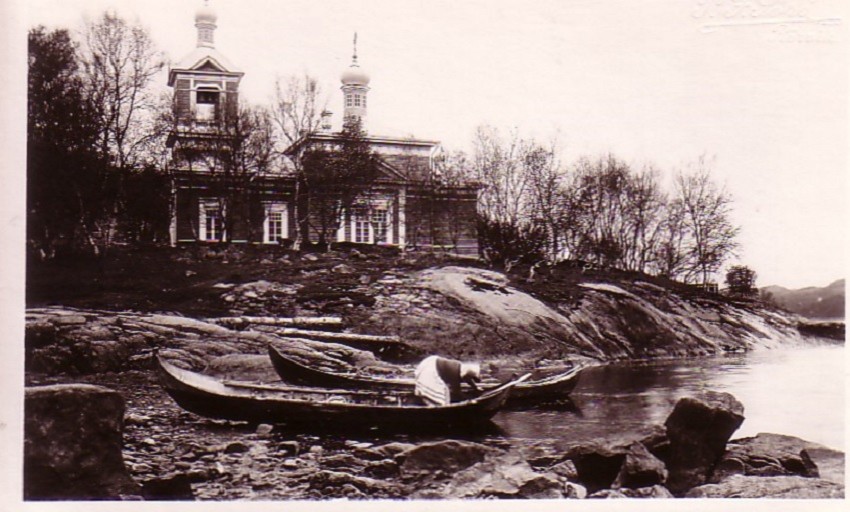 Церковь Бориса и Глеба (новая), Борисоглебский (Пазрека, Пазрецкий погост) (Печенгский район, Мурманская область). архивная фотография, 1920—1940 год. фото с https://pastvu.com/p/250273