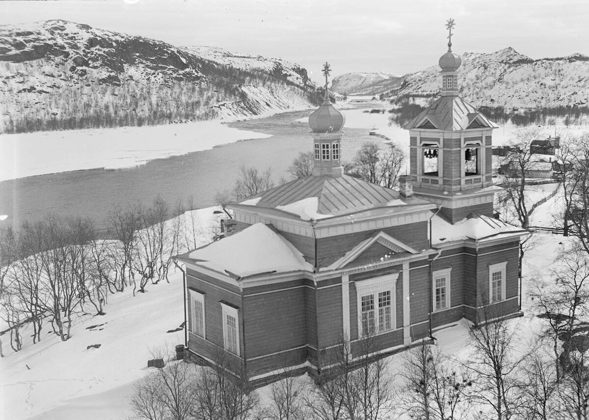 Церковь Бориса и Глеба (новая), Борисоглебский (Пазрека, Пазрецкий погост) (Печенгский район, Мурманская область). архивная фотография, Фото 1939 года с сайта www.finna.fi. Автор Aarne Pietinen
