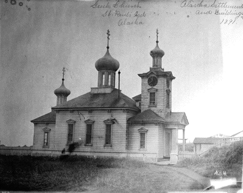 Сент-Пол-Айленд. Церковь Петра и Павла. архивная фотография, Фото с сайта sanctuaries.noaa.gov