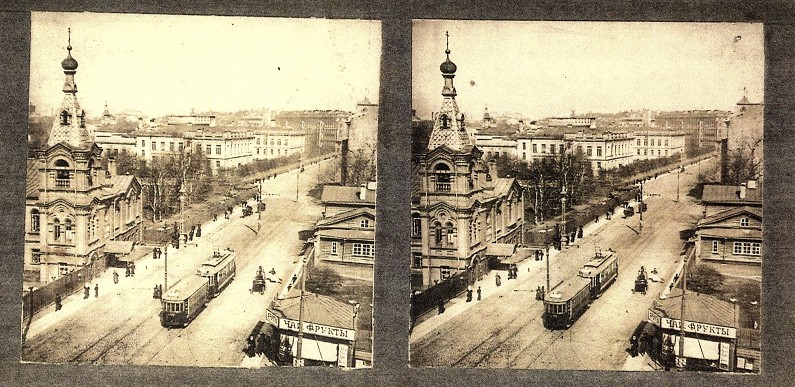 Домовая церковь Мефодия Патарского при Приюте св. Мефодия (М. М. Молчанова) для бедных детей, Центральный район (Санкт-Петербург, г. Санкт-Петербург). архивная фотография, Частная коллекция. Фото 1900-х годов (стереопара)