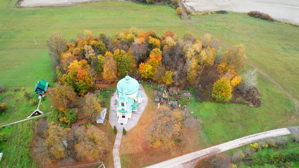 Скит Покровского Хотькова монастыря в Горошкове, Горошково (Сергиево-Посадский городской округ, Московская область). общий вид в ландшафте