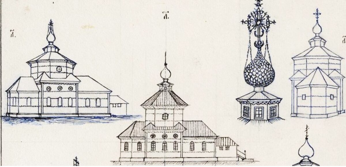 Церковь Николая Чудотворца, Дубровка, урочище (Сандовский район, Тверская область). графика, Обмерный чертёж Виноградова А. Н. из фондов Музея при Российской академии художеств. (Табл. XVII. Музейный № А-5275)