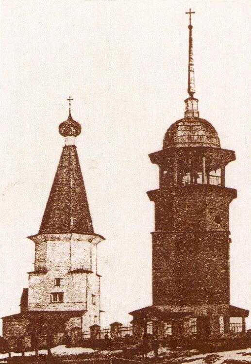 Церковь Воздвижения Креста Господня, Савинское (Шелекса) (Плесецкий район, Архангельская область). архивная фотография, Вид с запада. Фото В.А.Плотникова, 1909 год. Из книги Н.А. Макарова 