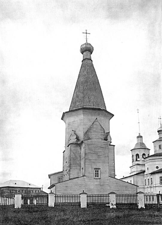 Шеговары. Церковь Троицы Живоначальной. архивная фотография, Восточный фасад церкви, фотография губернского архитектора А.Каретникова, 1908-1910 гг.           Из альбома фотографий А.Каретникова, ГААО.