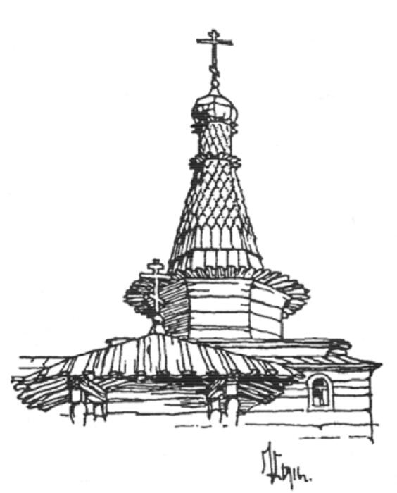 Часовня Георгия Победоносца, Андреевская, урочище (Верхнетоемский район, Архангельская область). графика, Из книги М. Красовский. Курс истории русской архитектуры. Часть I. Деревянное зодчество. Петроград. 1916.