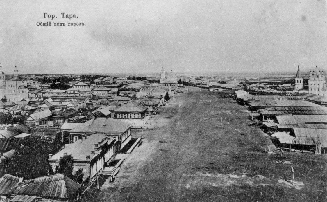 Церковь Успения Пресвятой Богородицы, Тара (Тарский район, Омская область). архивная фотография, Базарная площадь. Почтовая карточка 1908-1910 г.г. из набора видов г. Тары 1906-1908 г.г. Фототипiя Шереръ, Набгольцъ и Ко., Москва. 