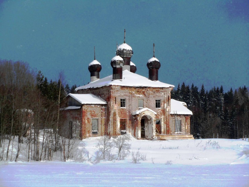 Макарий, урочище. Макариева Хергозерская пустынь. Церковь Троицы Живоначальной. общий вид в ландшафте, вид с юго-запада