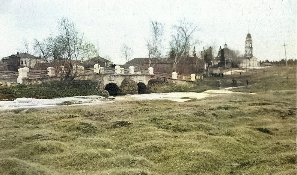 Юго-Конево, урочище. Церковь Николая Чудотворца. архивная фотография, Раскрашенное старое фото