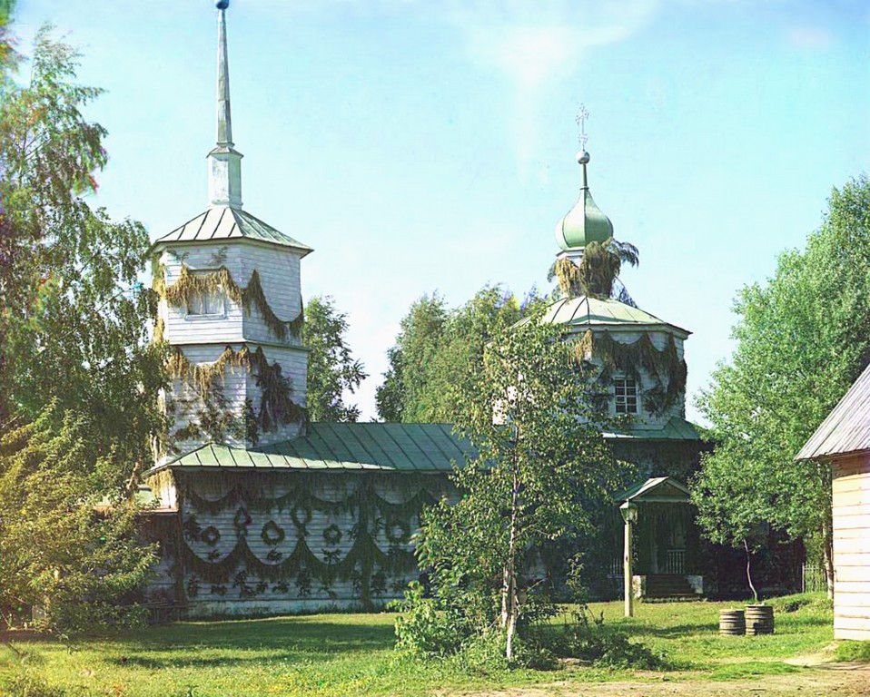 Зубцов. Церковь Вознесения Господня. архивная фотография, С. М. Прокудин-Горский. Вознесенский погост близ г. Зубцова Лето 1910 года.Вознесенская кладбищенская церковь. рестав.: Прохоров Сергей. http://prokudin-gorskiy.ru/image.php?ID=93