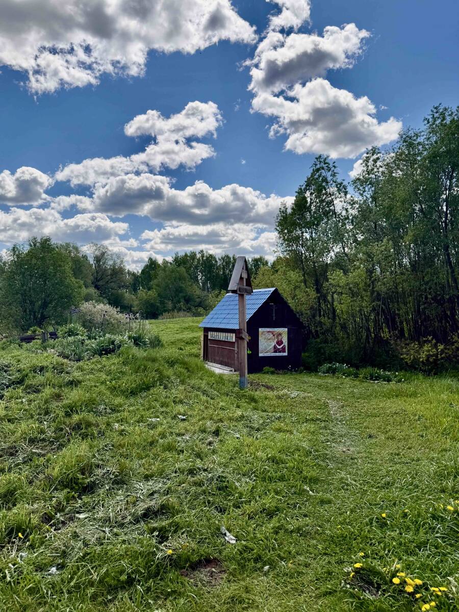 Часовня-купель на святом источнике Покрова Пресвятой Богородицы, Горушки (Яранский район, Кировская область). общий вид в ландшафте
