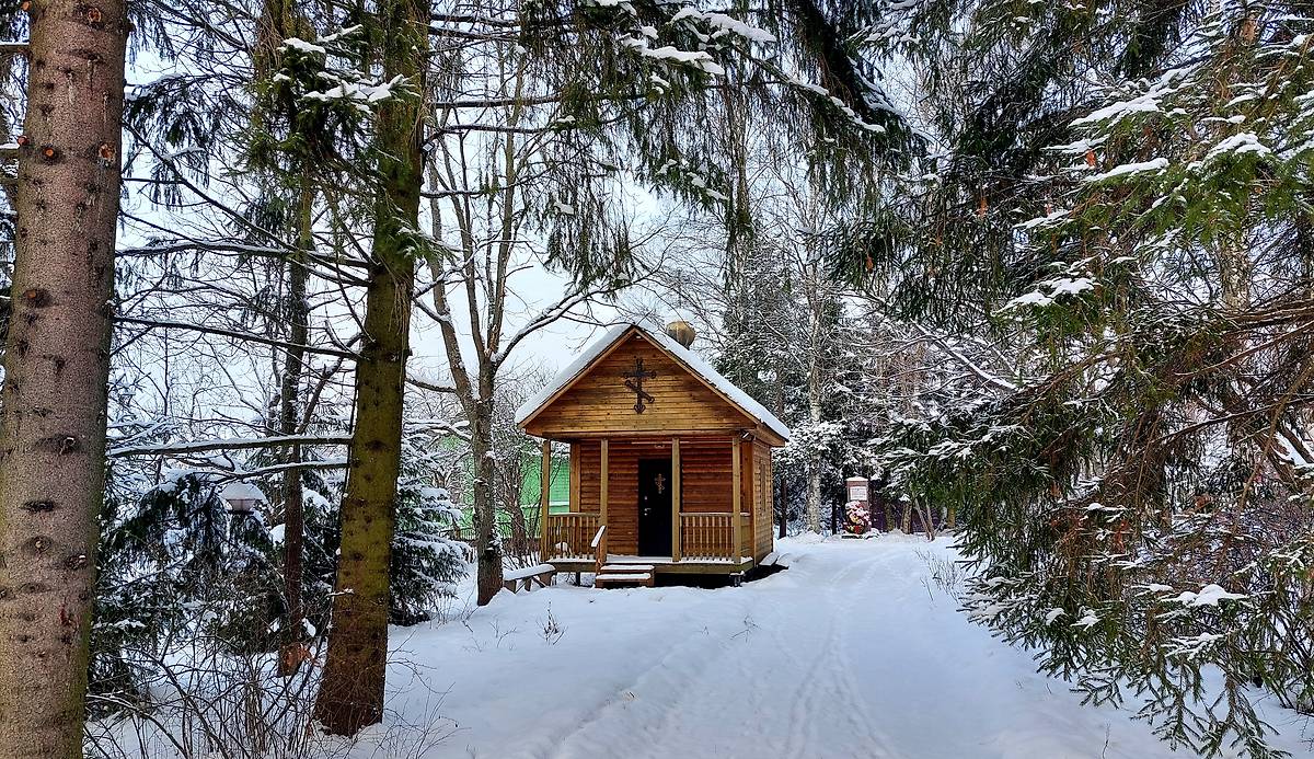 общий вид в ландшафте. Часовня Андрея Первозванного в СНТ Климовец, Выборгский район (Санкт-Петербург, г. Санкт-Петербург)