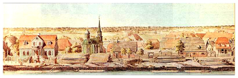Церковь Троицы Живоначальной (старая), Рига (Рига, город, Латвия). архивная фотография, Общий вид в контексте застройки. 1792 г., рисунок И. Броце. источник: http://forum.myriga.info/index.php?s=6933b079bb35ca465ffbb39089d05991&act=Attach&type=post&id=5814