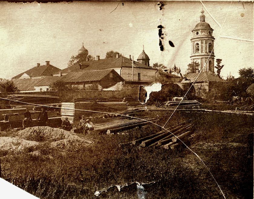 Козловский Троицкий монастырь. Колокольня, Мичуринск (Мичуринский район и г. Мичуринск, Тамбовская область). архивная фотография, 1927 год. Вид на монастырь с северо-востока. Источник: http://cs624417.vk.me/v624417368/2757b/GuaUlsQnwiU.jpg