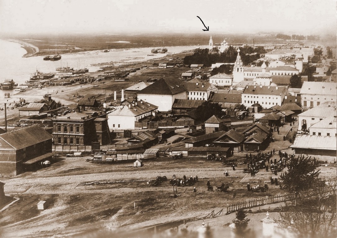 Церковь Успения Пресвятой Богородицы на Волге, Кострома (Кострома, город, Костромская область). архивная фотография, Общий вид слияния Костромы с Волгой Источник:https://pastvu.com/p/166527