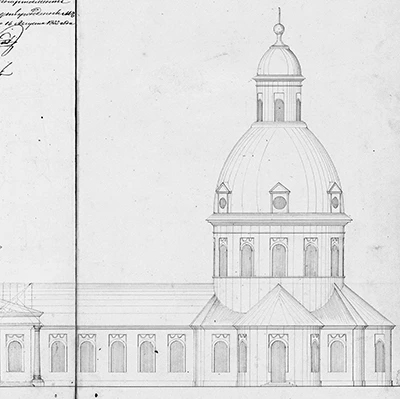 Основной объём до перестройки 1875 г., графика. Собор Преображения Господня, Глазов (Глазовский район и г. Глазов, Республика Удмуртия)