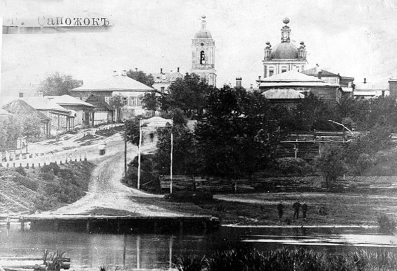 Собор Успения Пресвятой Богородицы, Сапожок (Сапожковский район, Рязанская область). архивная фотография, фото 1909 год с сайта http://tolpino-semion.cerkov.ru/sapozhok/?shared=email&msg=fail