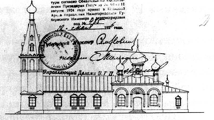 Церковь Сергия Радонежского, Катунки (Чкаловск, город, Нижегородская область). архивная фотография, Кадрирование рис. с сайта http://ksch55.narod.ru/Serg.htm