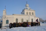 Церковь Николая Чудотворца, на фото Кустанайская Русская Община Сибирских Казаков после Архиерейского богослужения в день престольного праздника храма, войскового покровителя СКВ <br>, Пресногорьковка, Костанайская область, Казахстан