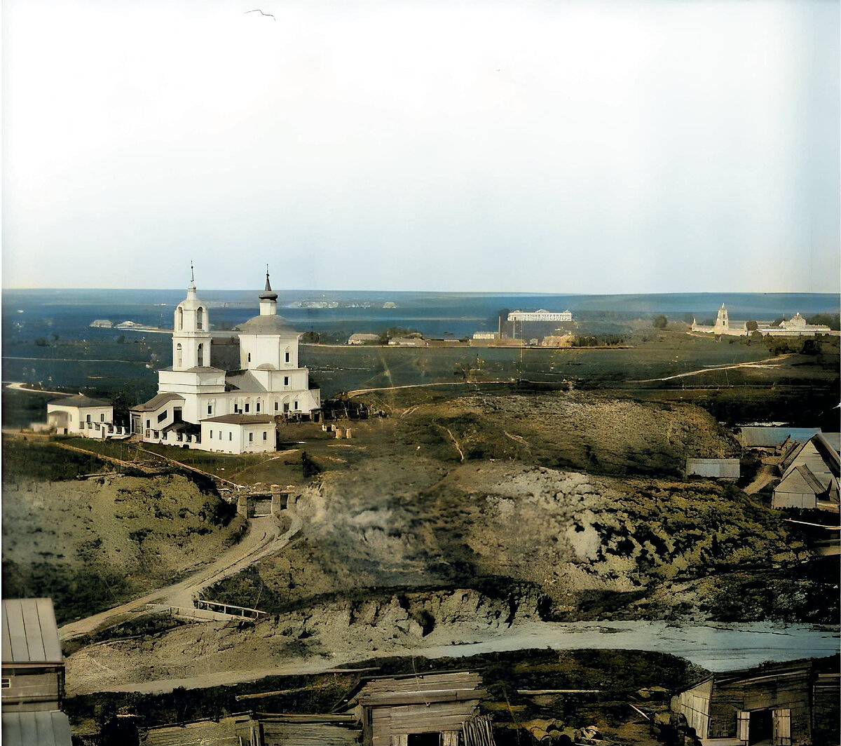 Раскрашенная фотография нач. ХХ века., архивная фотография. Церковь иконы Божией Матери "Знамение" на Малом Городке, Севск (Севский район, Брянская область)