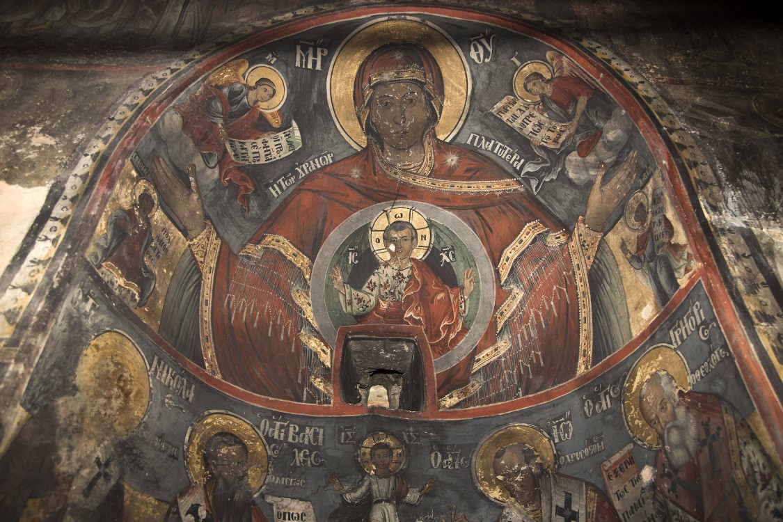 Церковь Димитрия Солунского, Охрид (Северная Македония, Прочие страны). интерьер и убранство, Фрески конхи абсиды. Художник Михаил Анагност. 1827 г.