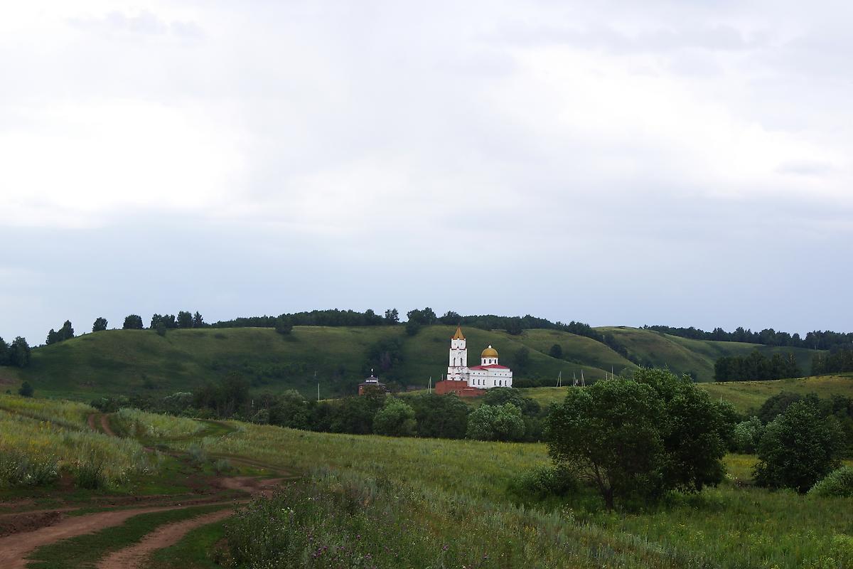общий вид в ландшафте. Церковь Николая Чудотворца, Васильевка (Стерлибашевский район, Республика Башкортостан)
