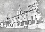 Церковь Иоанна Предтечи при Шорыгинской богодельне, Церковь при Шорыгинской богадельне (справа) и Николаевская церковь (слева). Начало XX века. goskatalog.ru, Хозниково, Лежневский район, Ивановская область