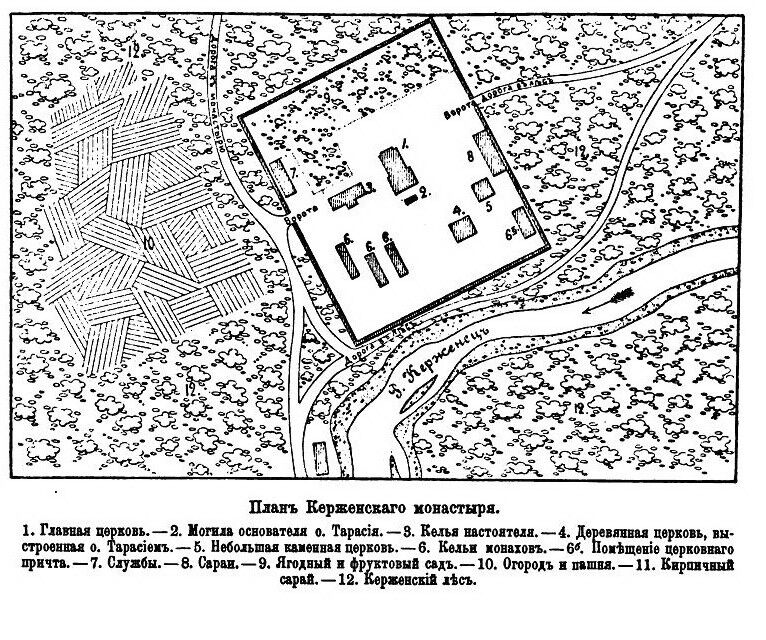 Керженский Благовещенский единоверческий монастырь, Керженский Благовещенский монастырь, урочище (Семёновский ГО, Нижегородская область). графика, План Керженского монастыря. Составитель Усов П.С. 1884 год. 