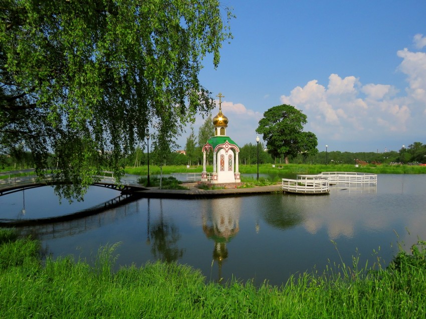 Часовня Царственных страстотерпцев в Демьянове, Клин (Клинский городской округ, Московская область). общий вид в ландшафте