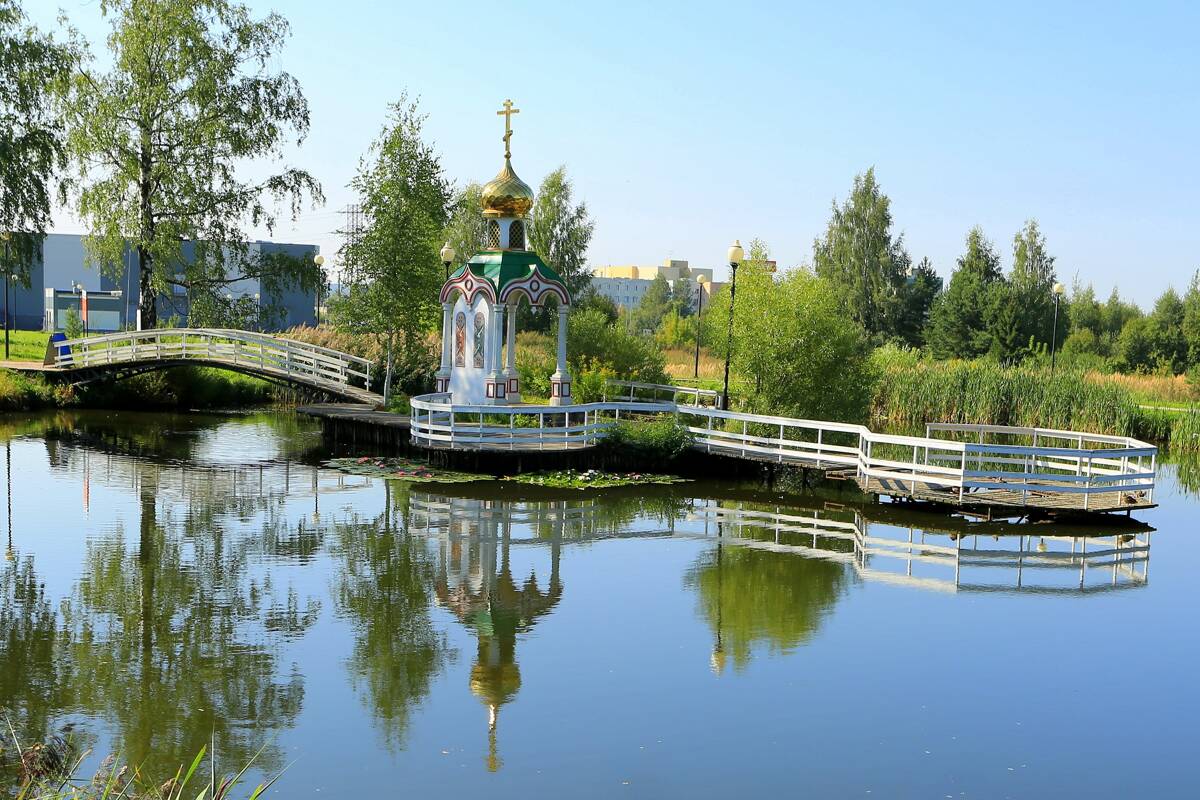 Часовня Царственных страстотерпцев в Демьянове, Клин (Клинский городской округ, Московская область). общий вид в ландшафте